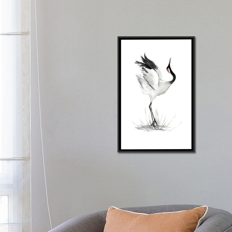 « japanese grues i », impression sur toile, H 60 po x l 40po x P 1,5 po, Toile avec cadre noir, Pas de tapis