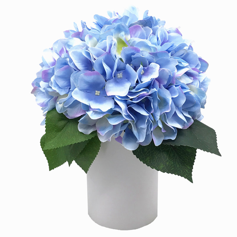 Arrangement floral hortensia en soie dans un vase, Bleu