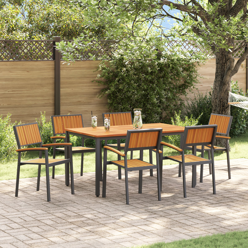 7 Piece Garden Dining Set Metal, 75cm H x 150cm W x 90cm D