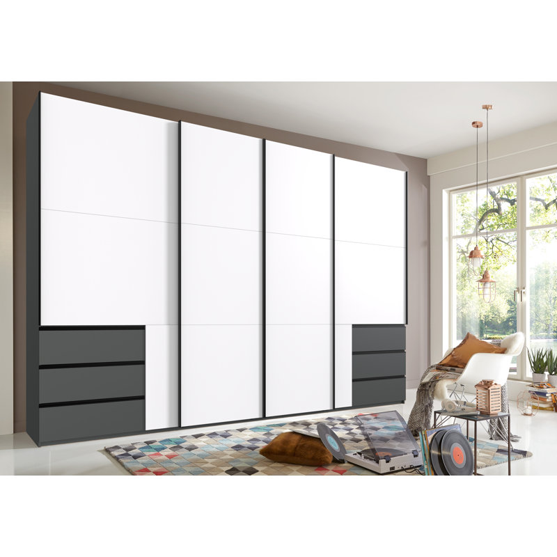 Guardino 4 Door Wardrobe, Graphite/White, 236cm H x 350cm W x 65cm D
