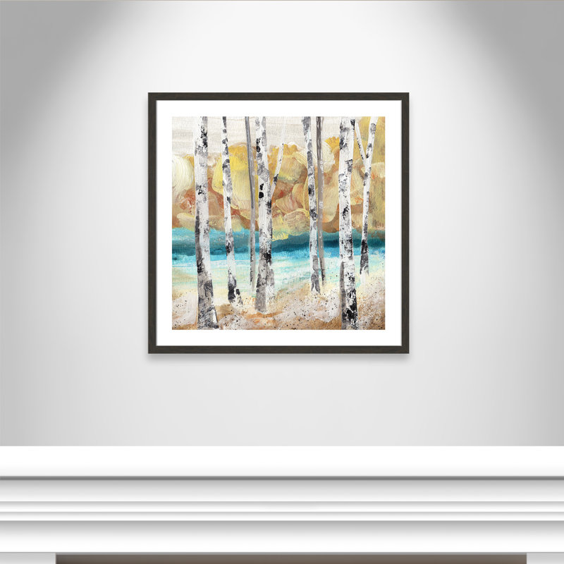 Arbres II - peinture encadrée, Cadre à texture grain de bois noir, H 32,5 po x l 32,5 po x P 1,25 po