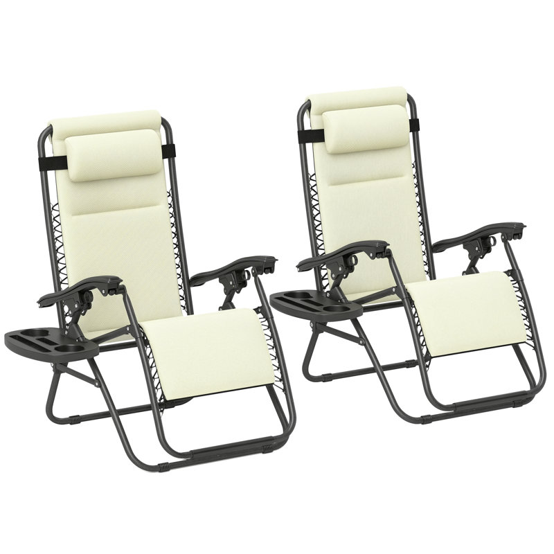 Zero Gravity Chairs Set of 2, Reclining Folding Zero Gravity Lounge Chair, Outdoor Lounge Chairs with Cushion, Headrest, and Cup Phone Holder Tray for Patio, Beach