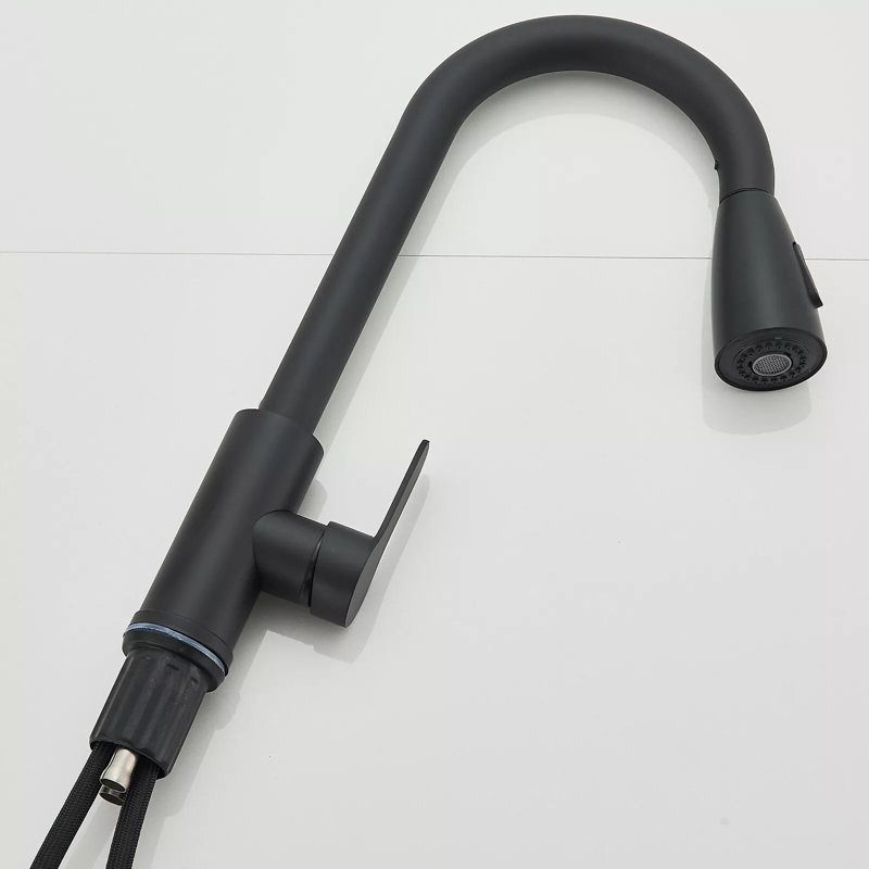 Kitchen Sink Faucet 1 Hole Single Handle 360° Swirl Pull Down Sprayer Mixer Tap, Black