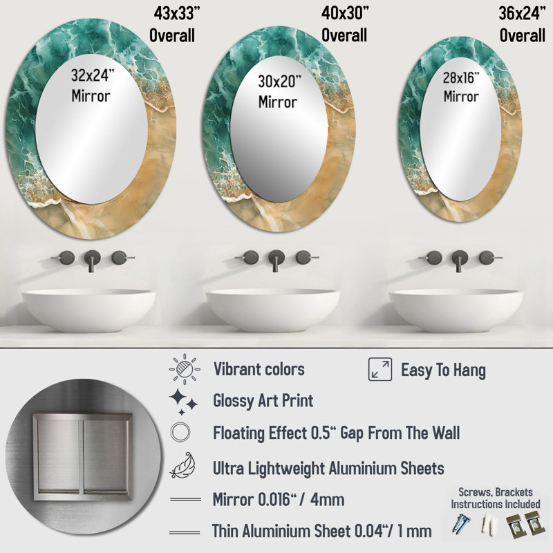 Miroir mural Coastal Spiral Emerald Seashell II - Coastal, 43 po x 33 po