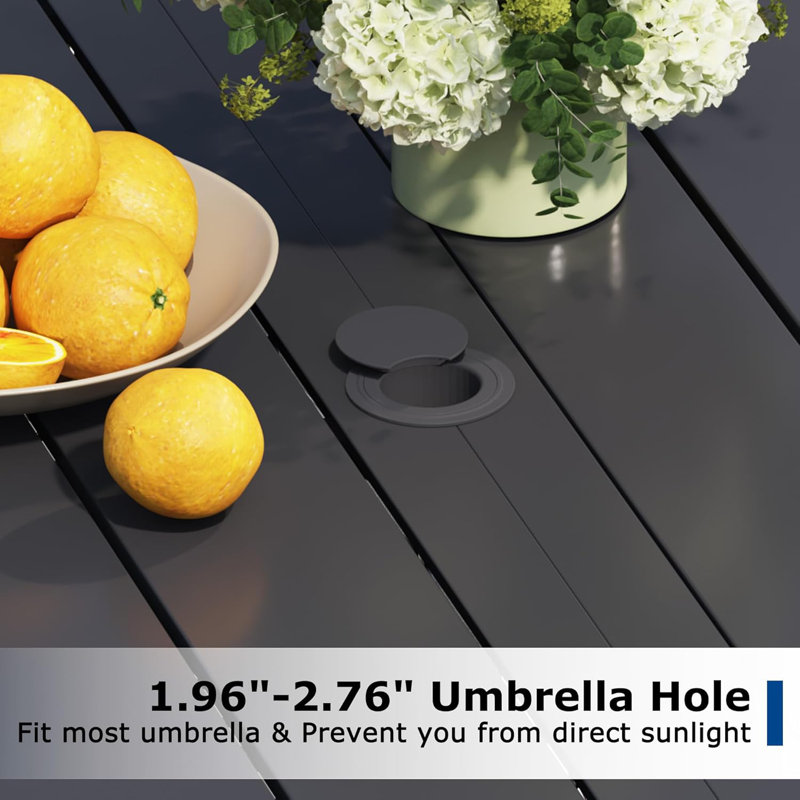 Metal Outdoor Table, Round Table for 6 with Umbrella Hole, Patio Table with Modern Minimalist Design, 42''W, Black