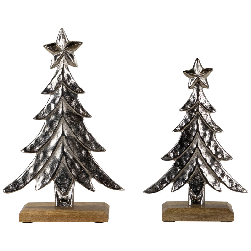 Ensemble de 2 décorations de Noël en forme de pin pour table de Noël en métal texturé - 11 po