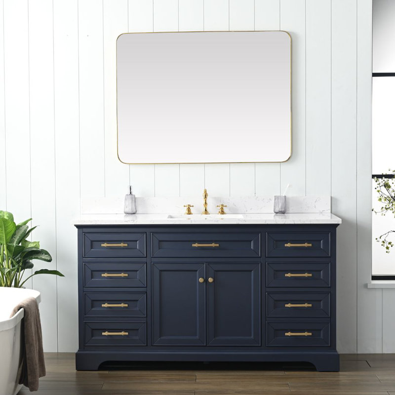 Thompson 60" W Single Bathroom Vanity, Indigo Blue/Brushed Gold