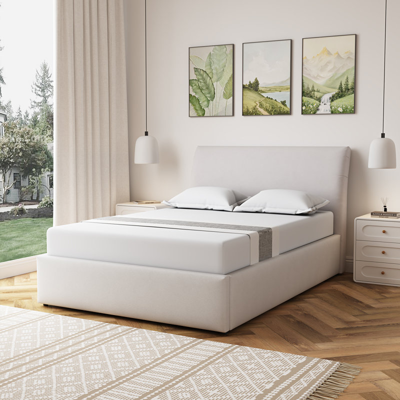 Upholstered Ottoman Storage Bed, Beige, Double (4'6)