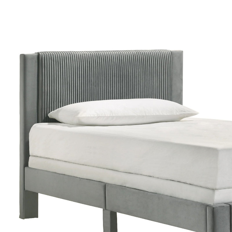 1pc contemporain tête de lit rembourrée en peluche avec structure à profil bas et pieds discrets pour enfants, Gris, Simple