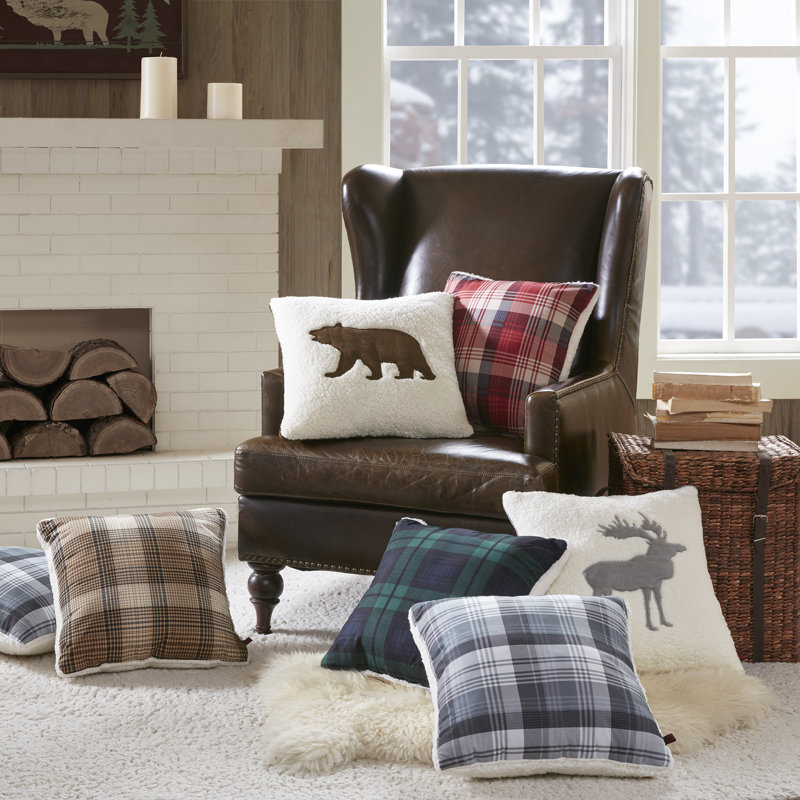 18" Cream Berber Bear Square Throw Pillow with Faux Suede