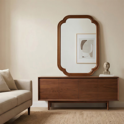 Miroir décoratif de coin arrondi en bois massif 24 po x 36 po noir noyer noir, pour chambre à coucher, salle de bain, salon, vestibule