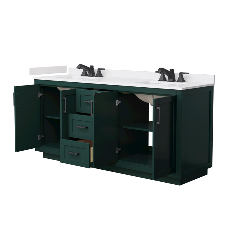 Ensemble de meuble-lavabo double autoportant 72 po avec plateau en marbre Miranda, Vert, Noir mat