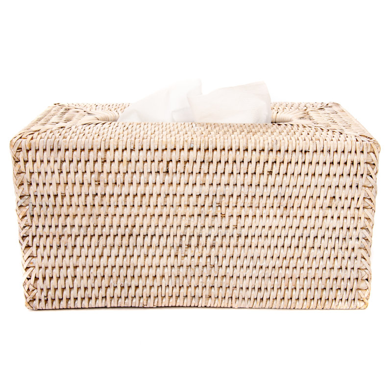 White Wash Rattan Long Tissue Box Cover
