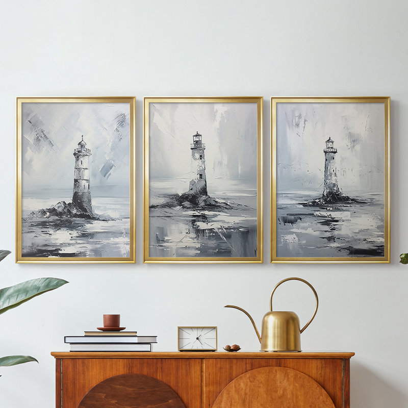 NAUTICAL Series Dxxxi - Toile tendue avec châssis sur mesure - 3 pièces, H 21 po x l 30 po, Doré