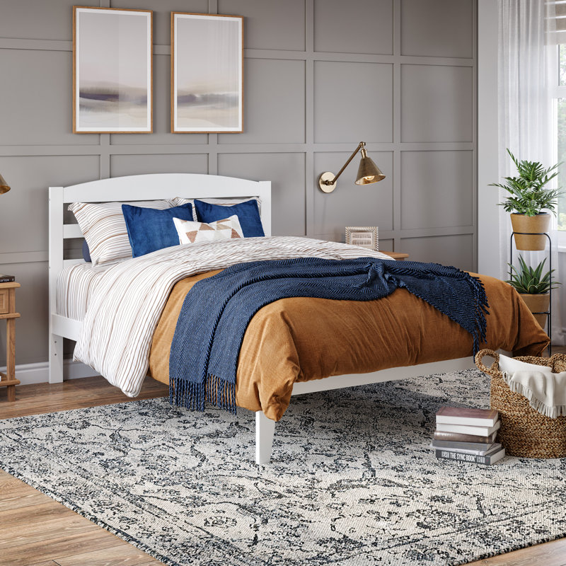 Elliana Solid Wood Slat Bed, White, Full/Double