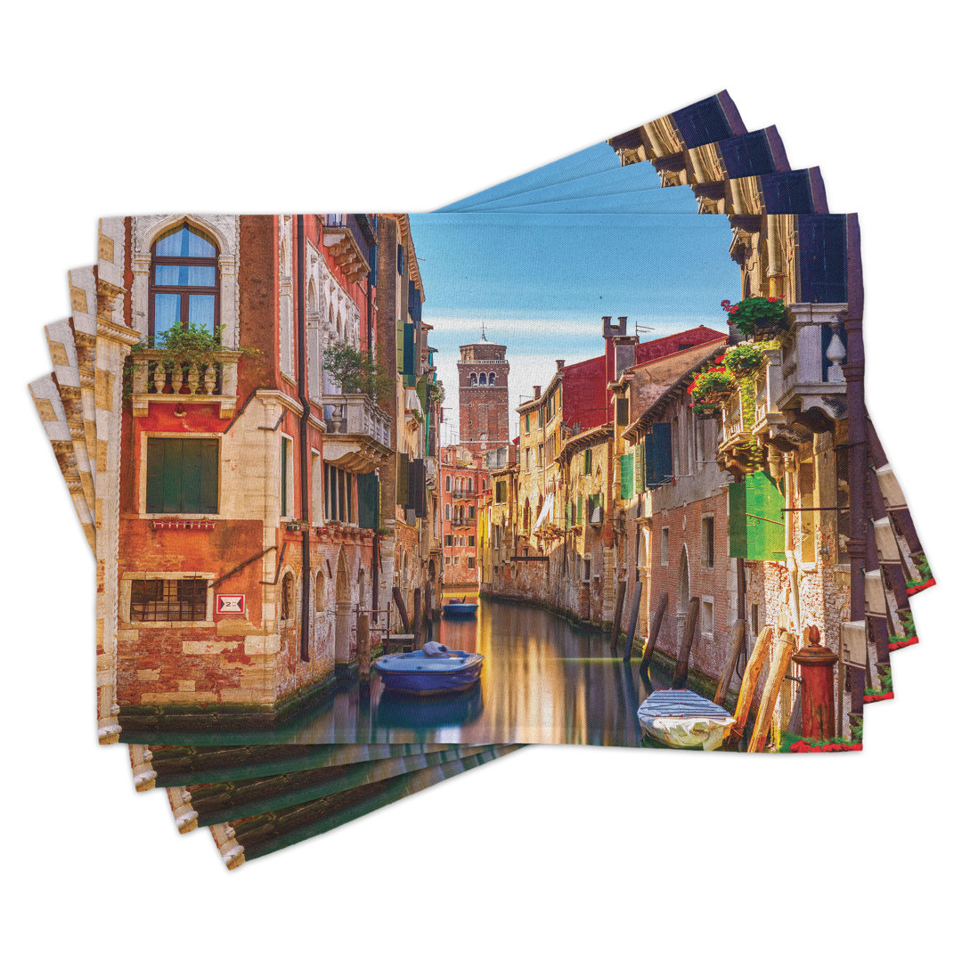 Platzdeckchen 4er Set, Venedig Kanal Stadtbild, Multicolor