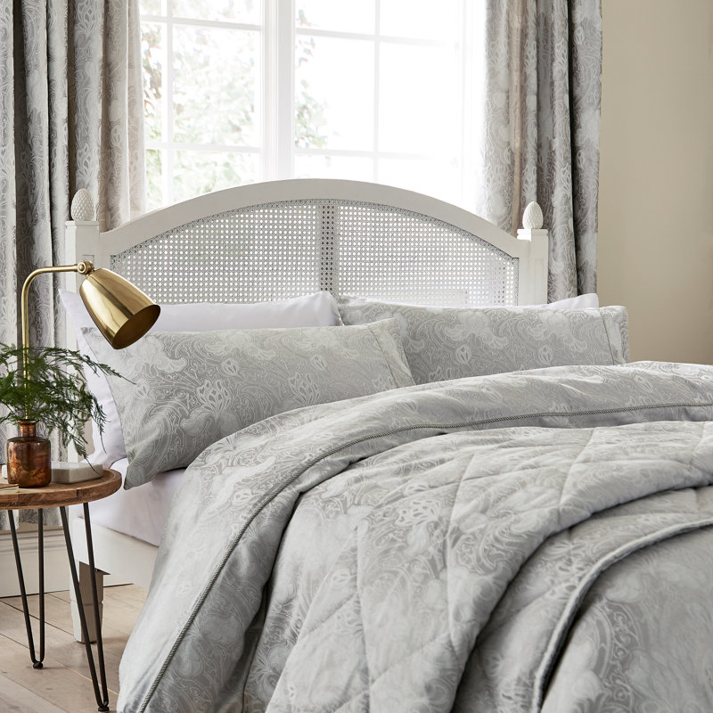 ASHBEE Cotton Blend Floral Duvet Cover Set with Pillowcases Included, Single Duvet Cover Set + 1 Additional Piece, Grey