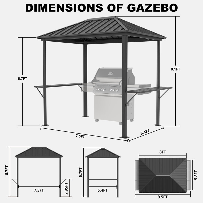 8 Ft. W x 6 Ft. D Metal Hardtop Grill Gazebo