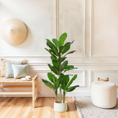 Artificial Dieffenbachia Plant With Black Plastic Pot