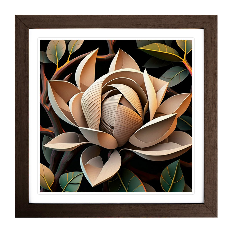 Magnolia Flower Constructivism - Framed Print, Walnut