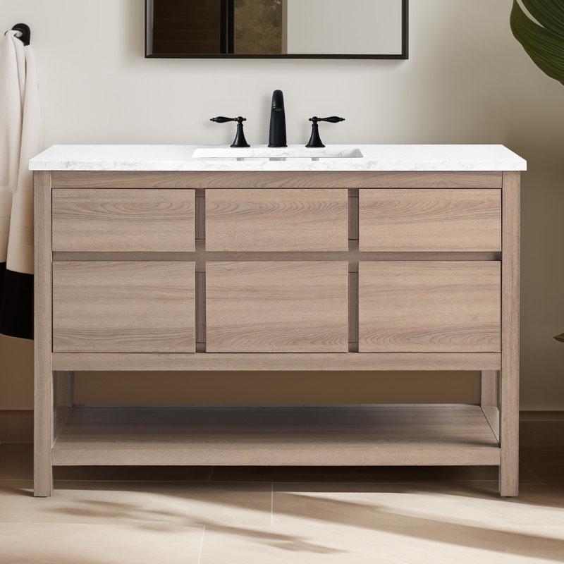 Meuble-lavabo simple 48 po avec plateau en pierre d'ingénierie Wesli