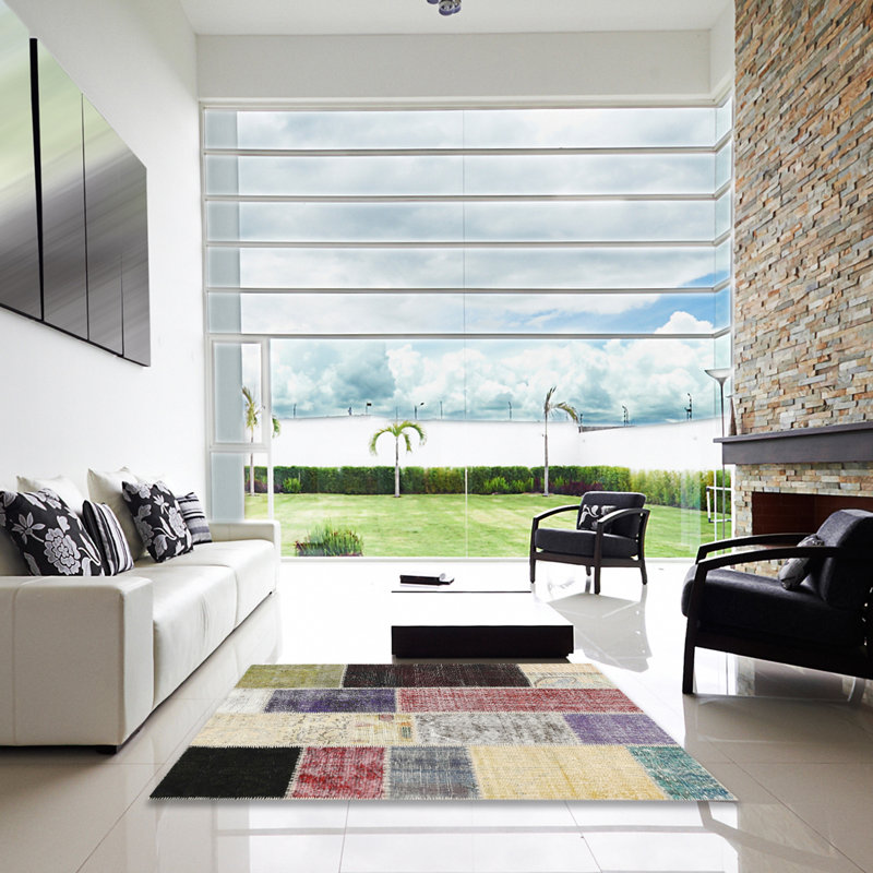 Tapis gris / blanc Lostant, Carré 8 pi