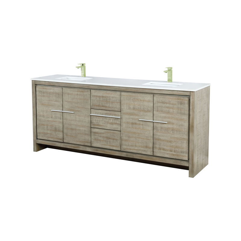 Lafarre 80" W x 20" D Double Bath Vanity Faucet Set, Rustic Acacia, White Cultured Marble