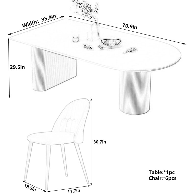Ensemble de salle à manger Minimalist, H 29,5 po x L 70,9 po x l 35,4 po
