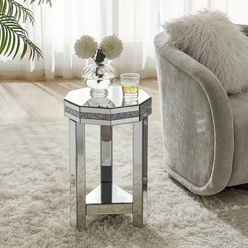 Table de bout miroitante en octogone avec incrustation de cristaux (table incluse seulement)