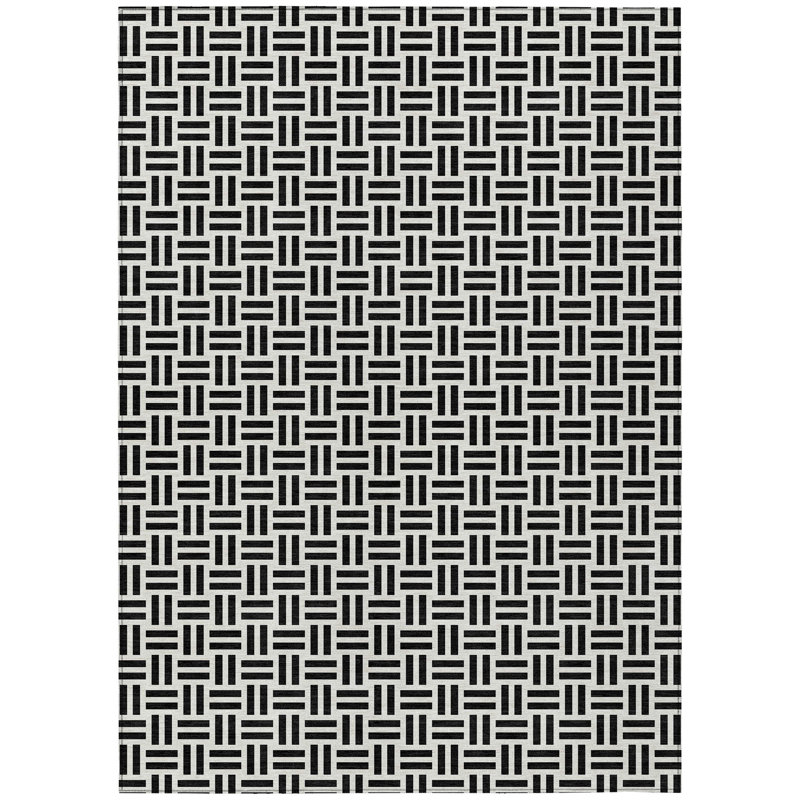 Black Geometric Synthetic Rectangular Indoor/Outdoor Rug 2'6" x 3'10"