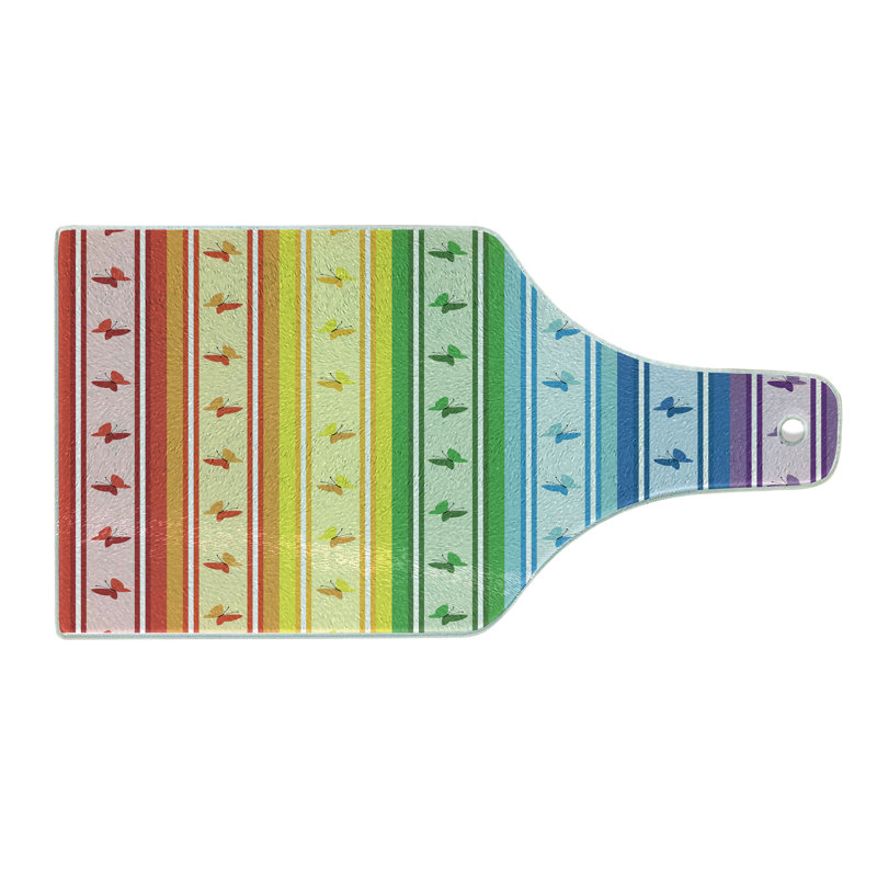 Ambesonne Colorful Tempered Glass Cutting Board Stripe Rainbow Pattern Multicolor