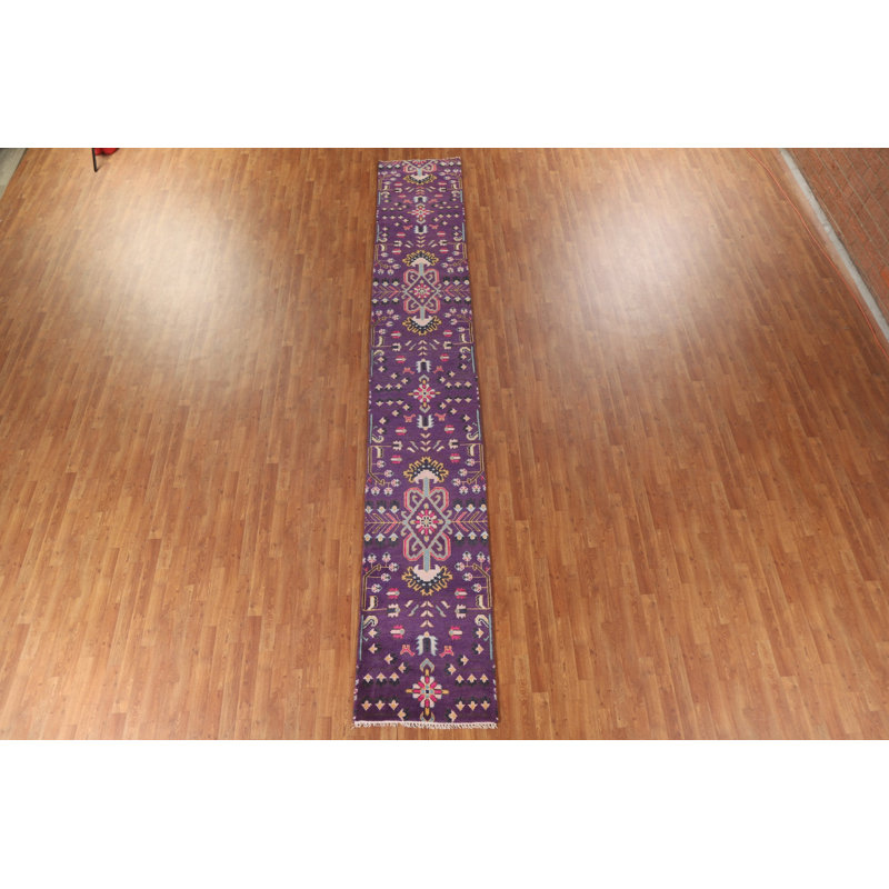 Tapis de couloir indien mauve en laine 3x16