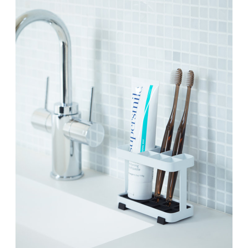 Compact White Powder Coated Steel Toothbrush Stand