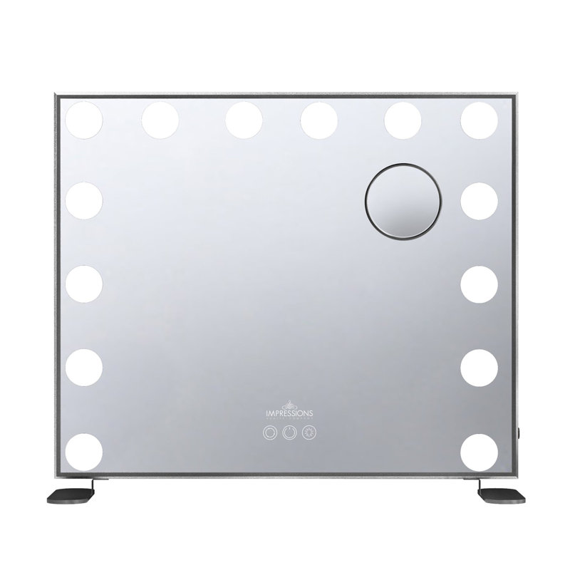 Miroir de maquillage Hollywood tricolore avec 14 lumières DEL et miroir grossissant, Noir
