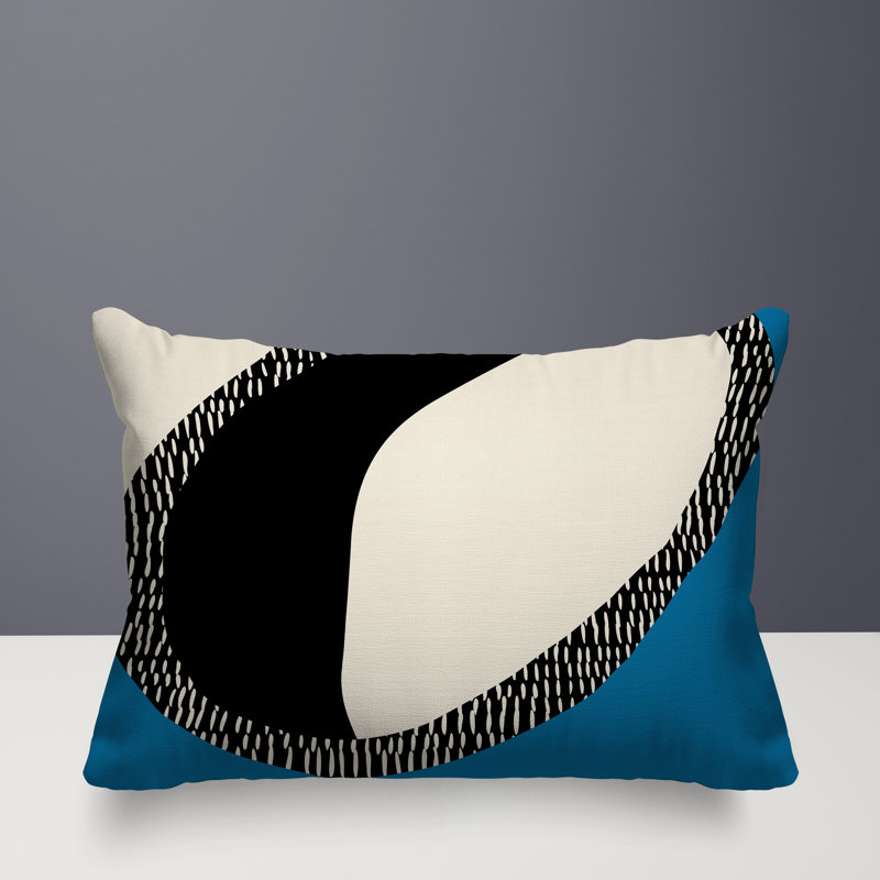 Coussin lombaire réversible intérieur / extérieur Vikka, H 14 po x l 20 po, Turquoise / noir / blanc cassé, Banda