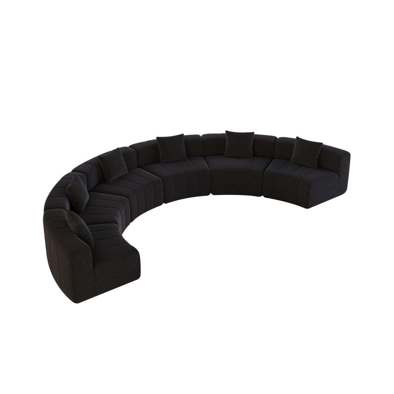 Canapé modulaire courbé en chenille avec touche de piano, aucun assemblage requis, Chenille noir