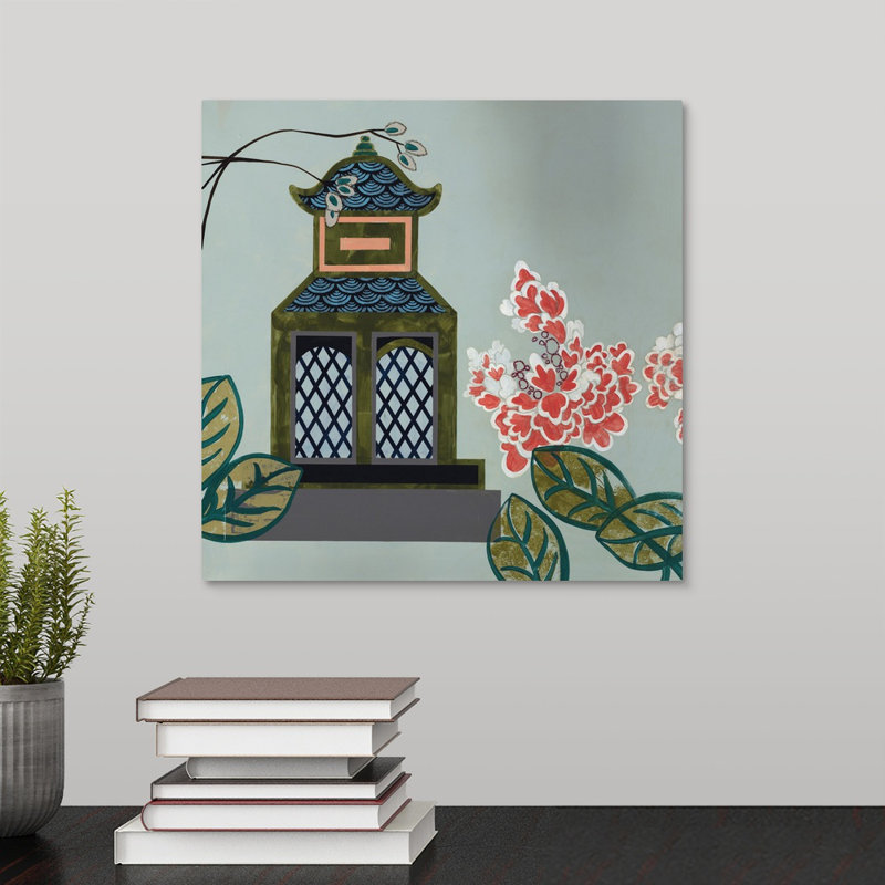 « pagode iii », peinture sur toile, Toile tendue, H 12 po x l 12 po x p 1,25 po