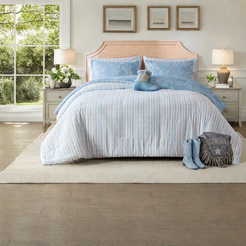 -Piece Blue Microfiber Bedding Sets, Western Cowgirl Comforter Set for Bedroom