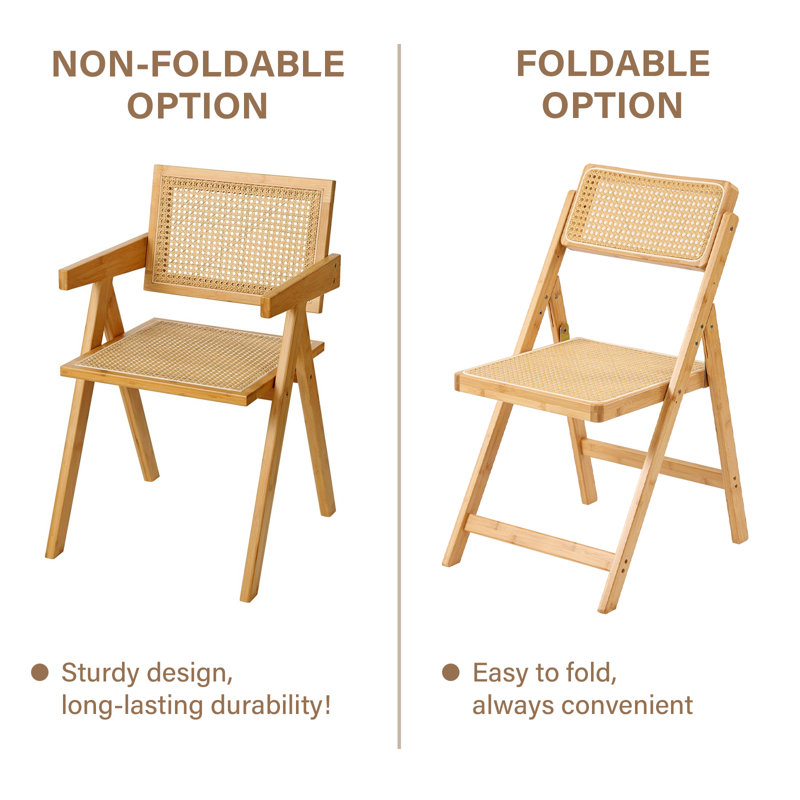 Rattan Dining Chairs Set Of 2, Modern Mid Century Dining Chairs With Arms, Wood