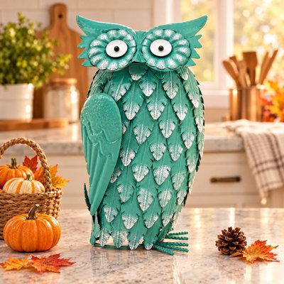14" Handcrafted Owl Statue Metal Yard Art for Garden Patio, Balcony, Home Tabletop Decor