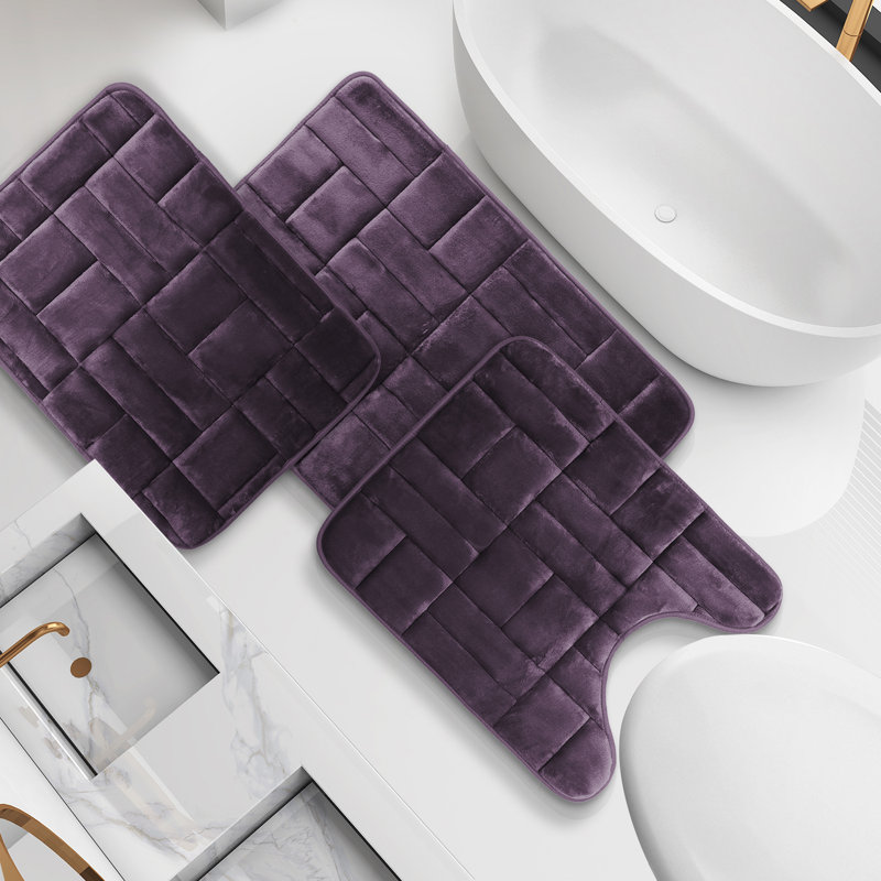 Ensemble de 3 tapis de bain en mousse viscoélastique absorbante ultra douce, Mauve aubergine