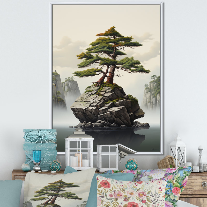 Art zen miniature Bonzai III, Cadre flottant blanc, H 44 po x l 34 po x P 1,5 po