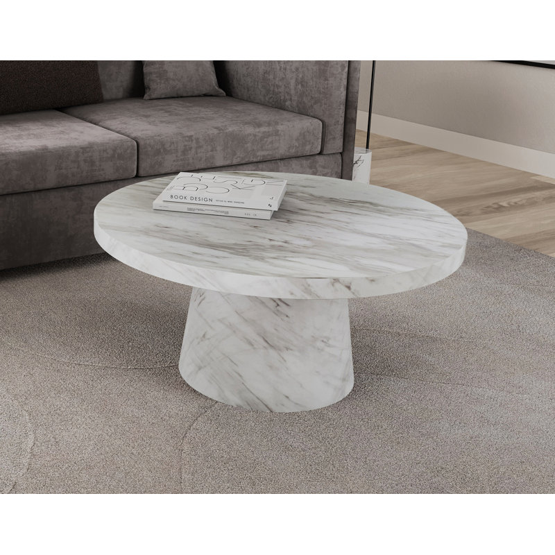 Table basse ronde en marbre avec finition ultrabrillante, table de salon à piédestal moderne, gris, Gris