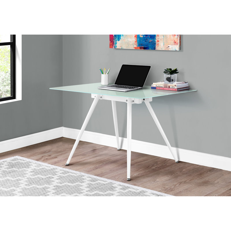 48 "l Table de bureau à domicile avec verre - Style moderne et pieds en métal blanc pour le bureau