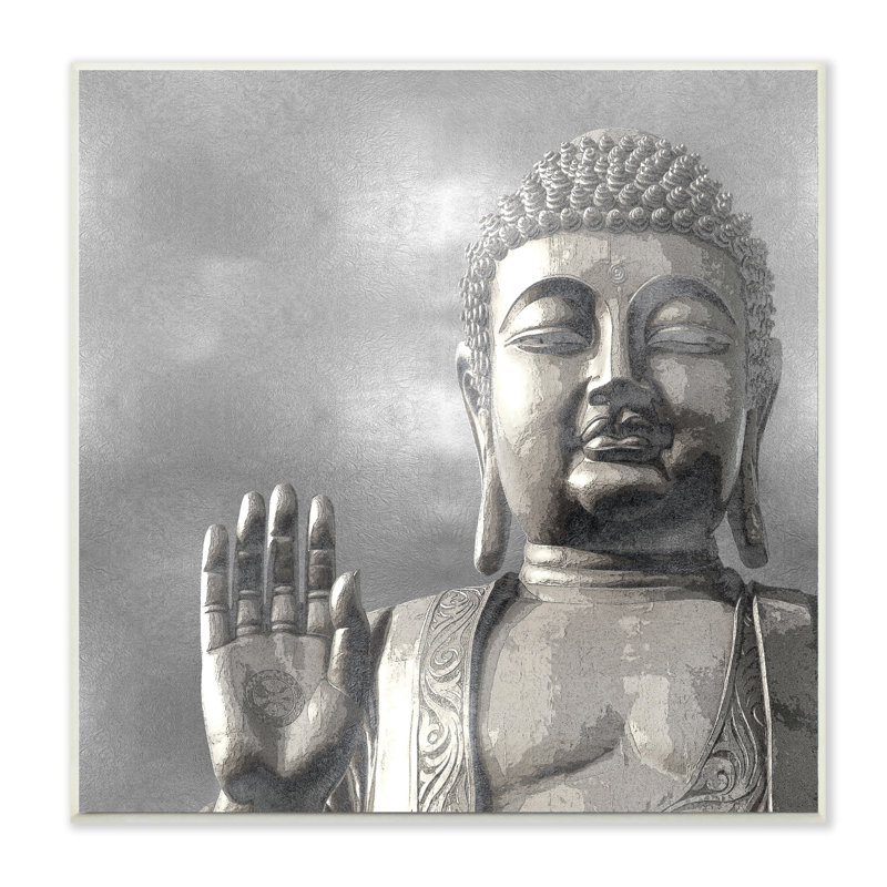 «Buddha Inspired Portrait Grayscale Eastern Figure» par Tom Bray - impression, H 12 po x l 12 po x P 0,5 po, Bois naturel