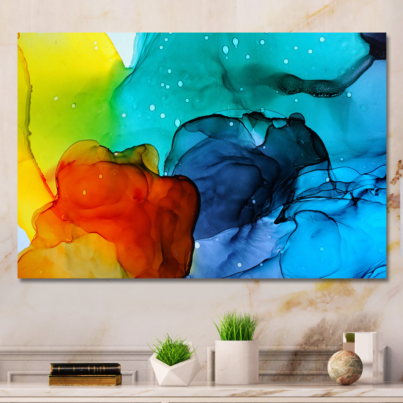 Combat de couleur d'encre liquide - reproduction sur toile, H 12 po x l 20 po x P 1 po, Toile tendue
