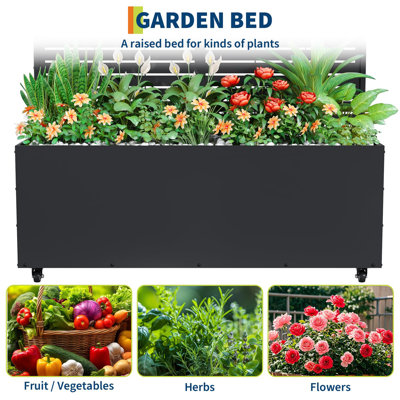 Grande boîte à fleurs surélevée en métal pour jardin 2PCS avec treillis et roues profondes pour plantes grasses