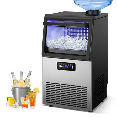 Haut débit 100 lb / 24 h - Machine à glaçons commerciale avec bac de rangement de 20 lb - Deux entrées d'eau, 36 glaçons par cycle, conception compacte de 15 po sous le comptoir / autoportante - autonettoyante pour les bars à domicile, extérieur
