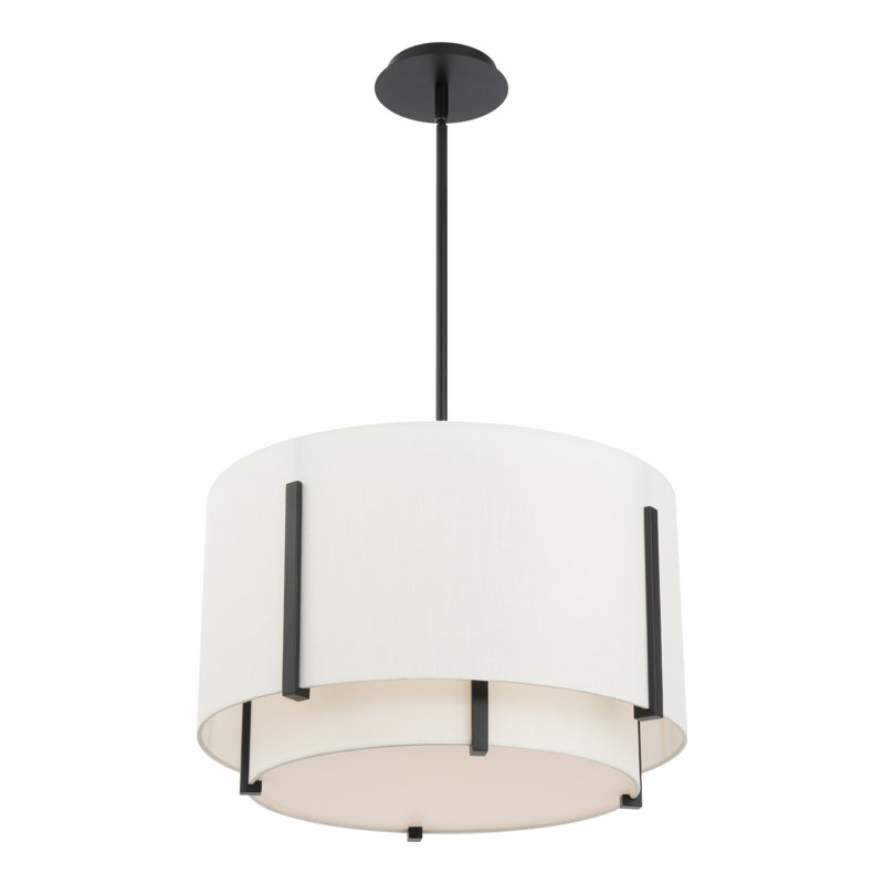 Black Aluminum LED Drum Pendant with Fabric Shade