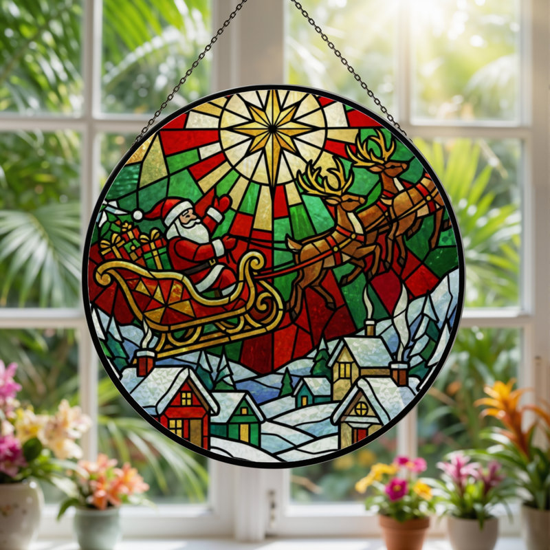 Panneau de vitrail en verre teint H 7,8 po Renne, 7.8" H x 7.8" W